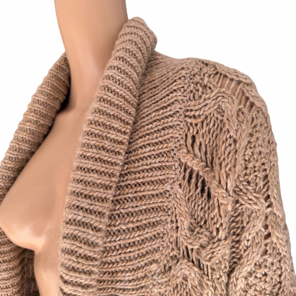 Express Cable Knit Open Cardigan Sweater Taupe Wool Alpaca Small - Picture 2 of 10